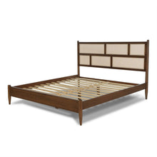 Load image into Gallery viewer, King Size Hardwood Platform Bed Frame with Cane Paneling Headboard in Walnut