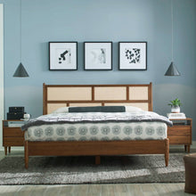 Load image into Gallery viewer, King Size Hardwood Platform Bed Frame with Cane Paneling Headboard in Walnut