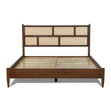 Load image into Gallery viewer, Queen Size Hardwood Platform Bed Frame with Cane Paneling Headboard in Walnut