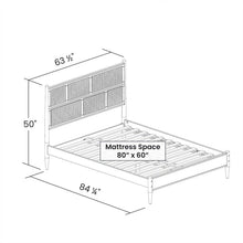 Load image into Gallery viewer, Queen Size Hardwood Platform Bed Frame with Cane Paneling Headboard in Walnut