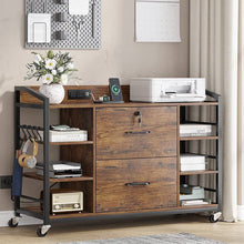 Load image into Gallery viewer, Brown Printer Stand Bookcase Power Station Mobile Office File Cabinet