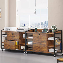Load image into Gallery viewer, Brown Printer Stand Bookcase Power Station Mobile Office File Cabinet