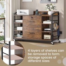 Load image into Gallery viewer, Brown Printer Stand Bookcase Power Station Mobile Office File Cabinet