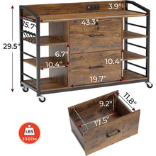 Load image into Gallery viewer, Brown Printer Stand Bookcase Power Station Mobile Office File Cabinet