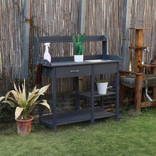 Load image into Gallery viewer, Grey Wood Outdoor Garden Potting Bench Storage Shelf with Removeable Sink