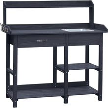 Load image into Gallery viewer, Grey Wood Outdoor Garden Potting Bench Storage Shelf with Removeable Sink