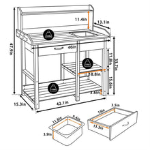 Load image into Gallery viewer, Grey Wood Outdoor Garden Potting Bench Storage Shelf with Removeable Sink