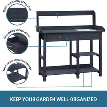 Load image into Gallery viewer, Grey Wood Outdoor Garden Potting Bench Storage Shelf with Removeable Sink
