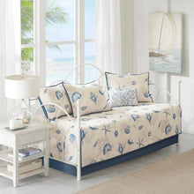 Load image into Gallery viewer, 6-Piece Nautical Sea Shells Coral Blue Beige Reversible Daybed Cover Bedding Set