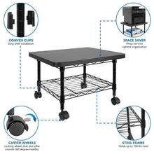 Load image into Gallery viewer, Multipurpose Black Metal 2-Tier Mobile Under Desk Printer Stand Cart w/ Casters