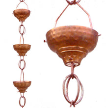Load image into Gallery viewer, Pure Copper 8.5-Ft Rain Chain with 13 Hammered Funnel Shape Cups