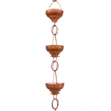 Load image into Gallery viewer, Pure Copper 8.5-Ft Rain Chain with 13 Hammered Funnel Shape Cups
