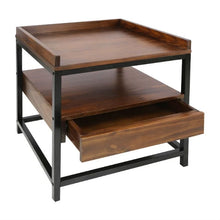 Load image into Gallery viewer, Modern Solid Wood 1-Drawer End Table Nightstand in Mocha Brown and Black Finish
