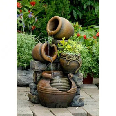 2-in-1 Outdoor Polyresin 15-Gallon Pouring Pots Water Fountain Planter