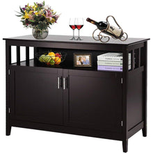 Load image into Gallery viewer, Dark Brown Wood 2-Door Dining Buffet Sideboard Cabinet with Open Storage Shelf
