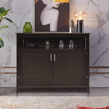 Load image into Gallery viewer, Dark Brown Wood 2-Door Dining Buffet Sideboard Cabinet with Open Storage Shelf