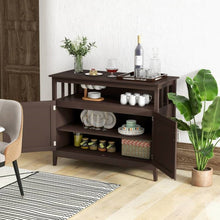Load image into Gallery viewer, Dark Brown Wood 2-Door Dining Buffet Sideboard Cabinet with Open Storage Shelf