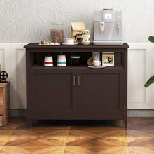 Load image into Gallery viewer, Dark Brown Wood 2-Door Dining Buffet Sideboard Cabinet with Open Storage Shelf