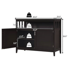 Load image into Gallery viewer, Dark Brown Wood 2-Door Dining Buffet Sideboard Cabinet with Open Storage Shelf