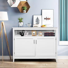 Load image into Gallery viewer, White Wood 2-Door Dining Buffet Sideboard Cabinet with Open Storage Shelf