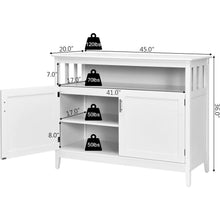 Load image into Gallery viewer, White Wood 2-Door Dining Buffet Sideboard Cabinet with Open Storage Shelf