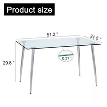 Load image into Gallery viewer, Modern 51-inch x 30-inch Glass Top Dining Table with Silver Metal Legs