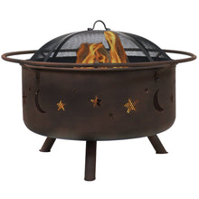 Load image into Gallery viewer, Moon Stars Sky Steel Fire Pit Bowl with Screen Cooking Grate and Poker
