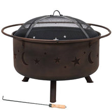Load image into Gallery viewer, Moon Stars Sky Steel Fire Pit Bowl with Screen Cooking Grate and Poker