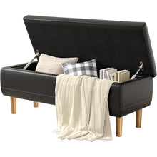 Load image into Gallery viewer, Modern Mid-Century Black Faux Leather End of Bed Storage Bench Ottoman