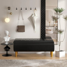 Load image into Gallery viewer, Modern Mid-Century Black Faux Leather End of Bed Storage Bench Ottoman