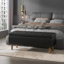 Load image into Gallery viewer, Modern Mid-Century Black Faux Leather End of Bed Storage Bench Ottoman