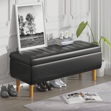 Load image into Gallery viewer, Modern Mid-Century Black Faux Leather End of Bed Storage Bench Ottoman