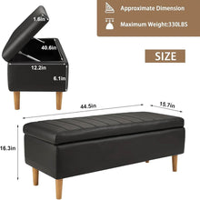 Load image into Gallery viewer, Modern Mid-Century Black Faux Leather End of Bed Storage Bench Ottoman