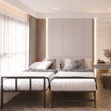 Load image into Gallery viewer, Twin Heavy Duty Black Metal Daybed Frame with Roll-Out Pop-Up Trundle Bed Frame