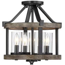Load image into Gallery viewer, Round 4-Light 12.5-inch Metal Wood Farmhouse Ceiling Lamp - Semi-Flush Mount