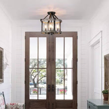 Load image into Gallery viewer, Round 4-Light 12.5-inch Metal Wood Farmhouse Ceiling Lamp - Semi-Flush Mount