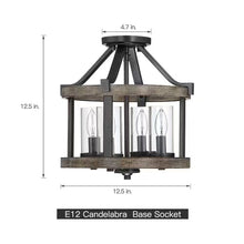 Load image into Gallery viewer, Round 4-Light 12.5-inch Metal Wood Farmhouse Ceiling Lamp - Semi-Flush Mount
