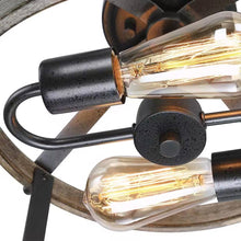 Load image into Gallery viewer, Round 13-inch Metal Wood Farmhouse 2-Light Ceiling Lamp - Semi-Flush Mount
