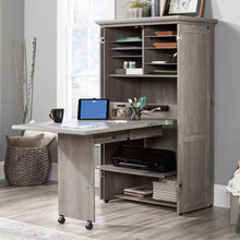 Load image into Gallery viewer, Armoire with Drop Leaf Laptop Desk Craft Table in Grey Oak Finish - Made in USA