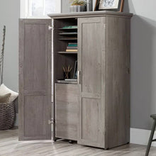 Load image into Gallery viewer, Armoire with Drop Leaf Laptop Desk Craft Table in Grey Oak Finish - Made in USA