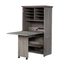 Load image into Gallery viewer, Armoire with Drop Leaf Laptop Desk Craft Table in Grey Oak Finish - Made in USA