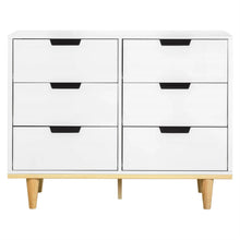 Load image into Gallery viewer, Modern Mid-Century Style 6-Drawer Double Dresser in White Natural Wood Finish