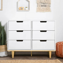Load image into Gallery viewer, Modern Mid-Century Style 6-Drawer Double Dresser in White Natural Wood Finish