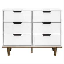 Load image into Gallery viewer, Modern Mid-Century Style 6-Drawer Double Dresser in White Walnut Wood Finish