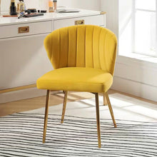 Load image into Gallery viewer, Mustard Yellow Velvet Upholstered Wingback Accent Side Chair w/ Gold Metal Legs