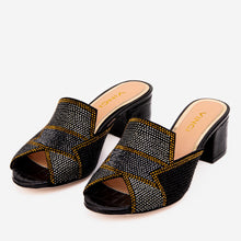 Load image into Gallery viewer, The Magnolia Black Glitter Leather Women Sandal