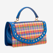 Load image into Gallery viewer, The Zoe Multicolor Tweed &amp; Blue Leather Handbag