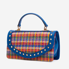 Load image into Gallery viewer, The Zoe Multicolor Tweed &amp; Blue Leather Handbag