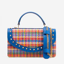 Load image into Gallery viewer, The Zoe Multicolor Tweed &amp; Blue Leather Handbag
