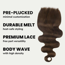 Load image into Gallery viewer, Medium Brown Body Wave 5x5 HD Lace Human Hair Closure